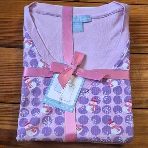 Womens Purple And Pink Snowman And Polar Bear Night Gown Night Shirt 2pc Set
